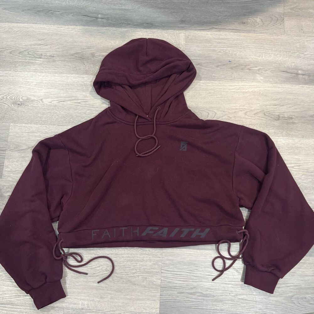 FAITH CONNEXION Fleece Crop Hoodie Lace-Up Boxy With Logo Oversized Size M